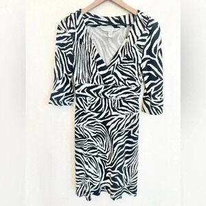 Diane Von Furstenberg DVF Zebra Midi Dress Black White Size 8